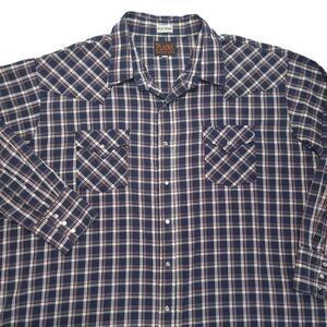 Plains Western Wear Big Man Shirt 3X Long Sleeve Pearl Snap Plaid Pockets VTG